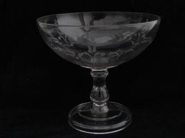 catalog photo of old wheel-cut floral pattern comport, vintage elegant glass pedestal bowl