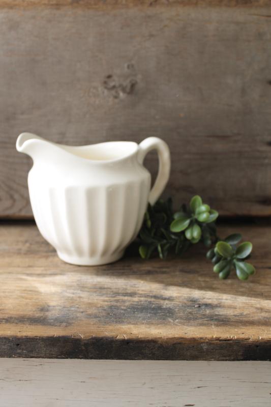 photo of old white china pitcher, fluted shape milk jug, vintage farmhouse style #1