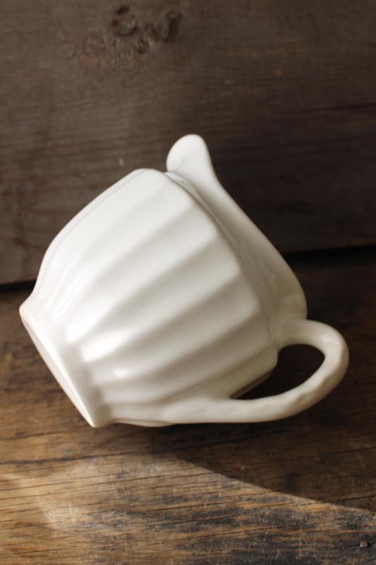 photo of old white china pitcher, fluted shape milk jug, vintage farmhouse style #3