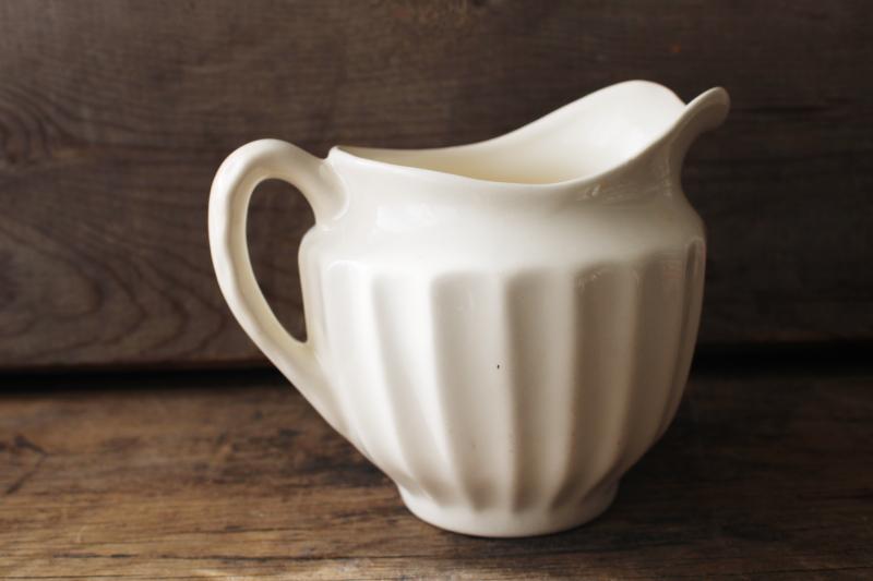 photo of old white china pitcher, fluted shape milk jug, vintage farmhouse style #5