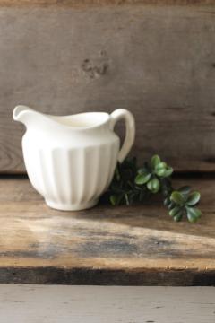 catalog photo of old white china pitcher, fluted shape milk jug, vintage farmhouse style