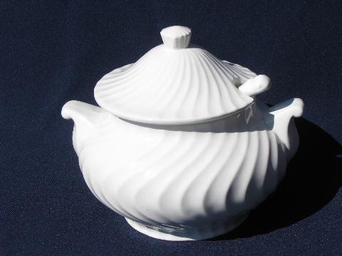 photo of old white earthenware small tureen or covered serving bowl w/ ladle #1