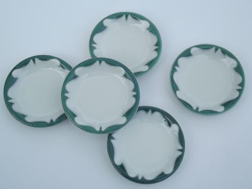 photo of old white ironstone china butter pat plates, green airbrush restaurantware #1