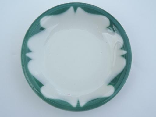 photo of old white ironstone china butter pat plates, green airbrush restaurantware #2