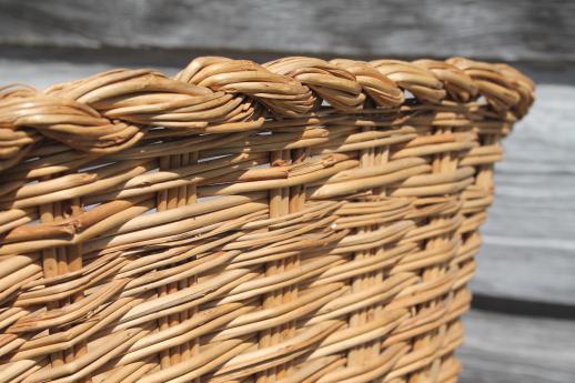 photo of old wicker sewing basket, large mending basket to hold knitting or needlework #7