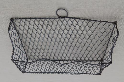 photo of old wirework wall rack letter holder,  vintage wire basket wall pocket #6