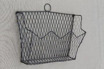 catalog photo of old wirework wall rack letter holder,  vintage wire basket wall pocket