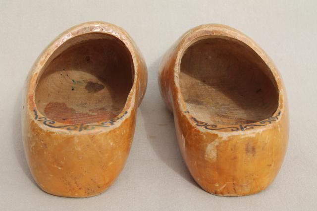 photo of old wood Dutch clogs, traditional wooden shoes w/ delft style painted Holland windmills #5