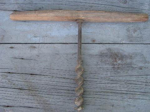 photo of old wood barn beam drills / hand augers, antique farm primitive tools #2