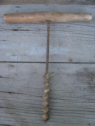 photo of old wood barn beam drills / hand augers, antique farm primitive tools #4