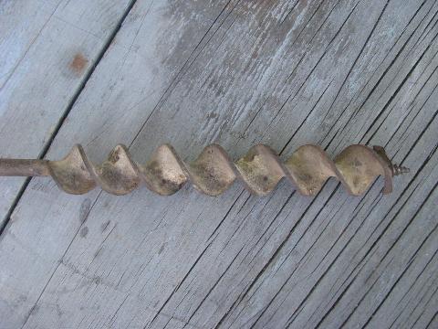 photo of old wood barn beam drills / hand augers, antique farm primitive tools #5