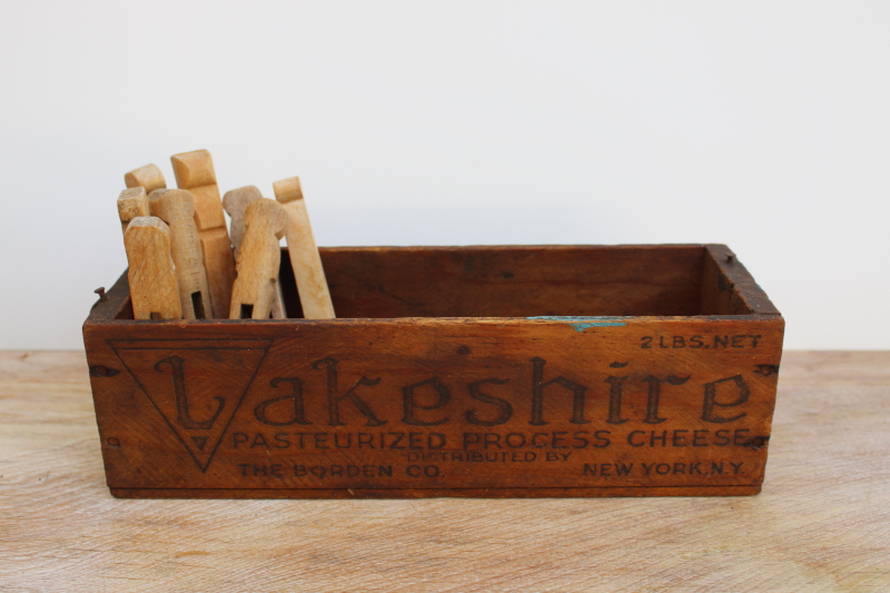 photo of old wood cheese box Lakeshire vintage Borden dairy advertising graphics wooden crate #1