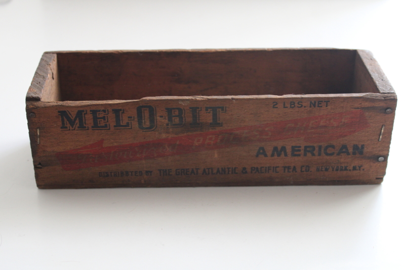 photo of old wood cheese box Mel O Bit vintage A&P grocery advertising graphics wooden crate #1