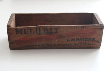 catalog photo of old wood cheese box Mel O Bit vintage A&P grocery advertising graphics wooden crate