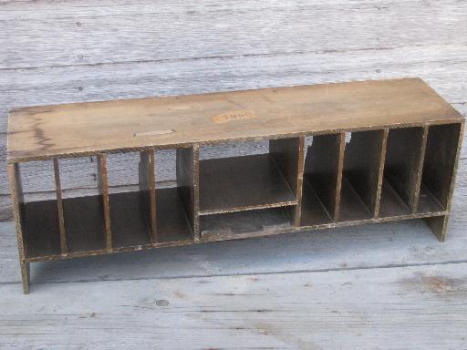 photo of old wood desk secretary, slotted paper / letter sorter w/ cubbyholes #2