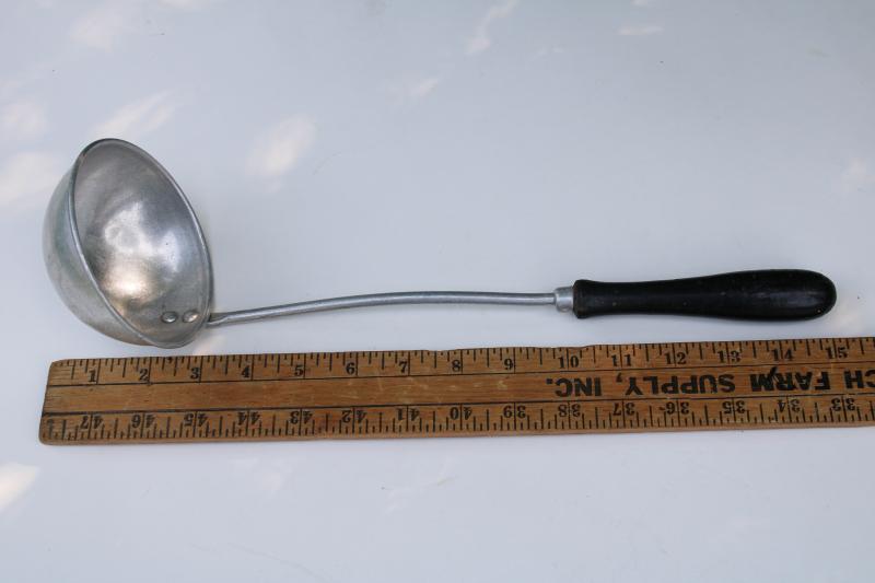 photo of old wood handled kitchen utensil, great depression era soup ladle 1930s vintage #1