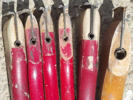 photo of old wood handled tools lot, vintage paint scrapers in metal tool box  #6