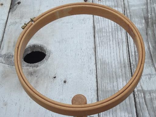 photo of old wood needlework frame, table clamp round embroidery / quilting hoop #3