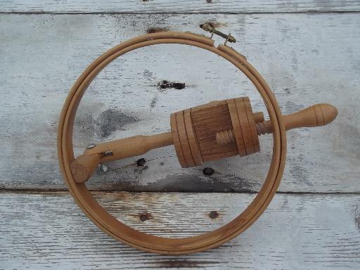 photo of old wood needlework frame, table clamp round embroidery / quilting hoop #4