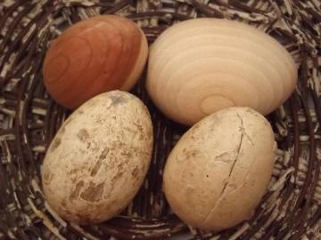 catalog photo of old wood nest eggs collection, rustic primitive vintage wooden eggs lot 