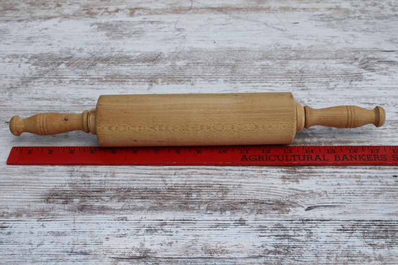 photo of old wood rolling pin w/ turned handles, unpainted natural finish french country style  #1