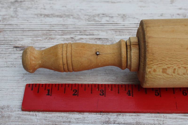 photo of old wood rolling pin w/ turned handles, unpainted natural finish french country style  #2