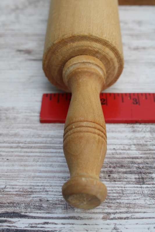 photo of old wood rolling pin w/ turned handles, unpainted natural finish french country style  #3