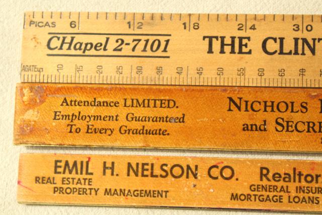 photo of old wood rulers, 1950s vintage St Paul Minn & Clinton Iowa advertising #4