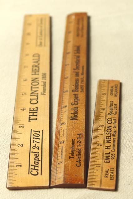 photo of old wood rulers, 1950s vintage St Paul Minn & Clinton Iowa advertising #6