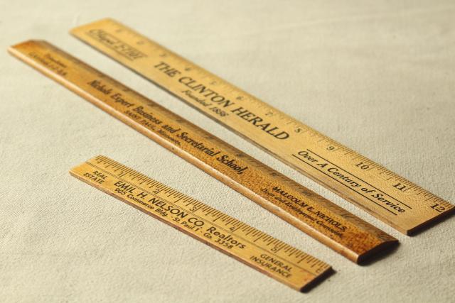 photo of old wood rulers, 1950s vintage St Paul Minn & Clinton Iowa advertising #7