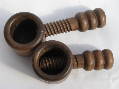 photo of old wood screw type nutcrackers, Swiss carved wood nut crackers #2