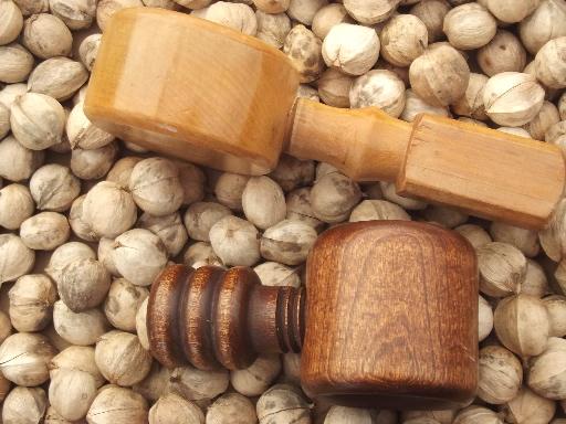 photo of old wood screw type nutcrackers, Swiss style carved wood nut crackers #5