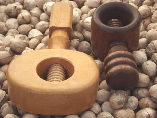 photo of old wood screw type nutcrackers, Swiss style carved wood nut crackers #6