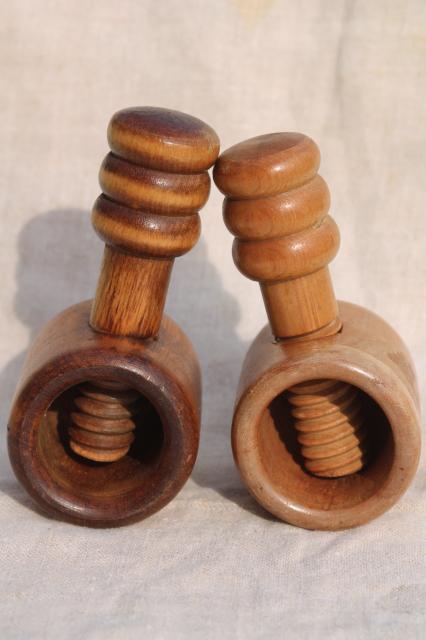 photo of old wood screw type nutcrackers, Swiss style carved wood nut crackers #2