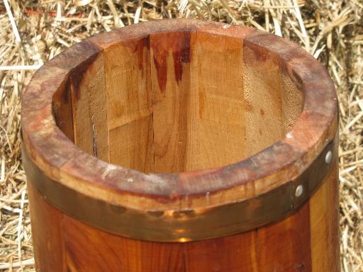 photo of old wood stave butter churn, bucket only, country primitive display #5