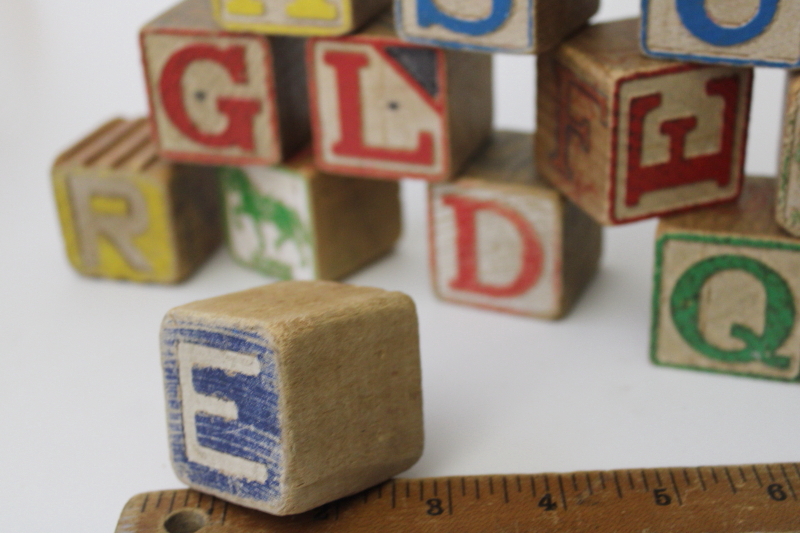 photo of old wooden alphabet blocks, big wood blocks 40s 50s vintage childrens toy #1