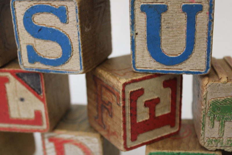 photo of old wooden alphabet blocks, big wood blocks 40s 50s vintage childrens toy #2