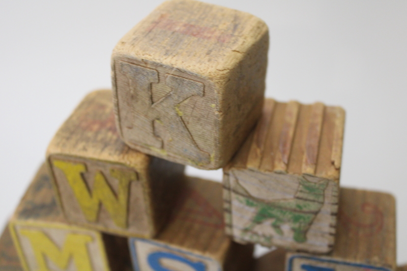 photo of old wooden alphabet blocks, big wood blocks 40s 50s vintage childrens toy #3