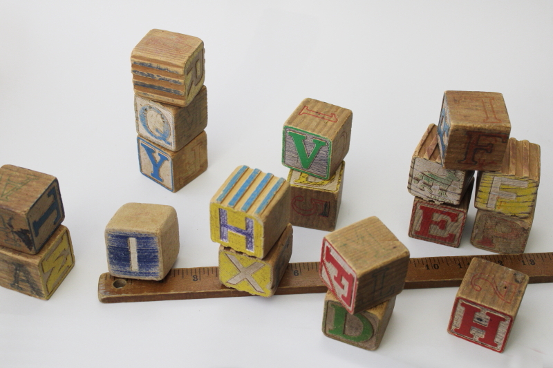 photo of old wooden alphabet blocks, big wood blocks 40s 50s vintage childrens toy #4