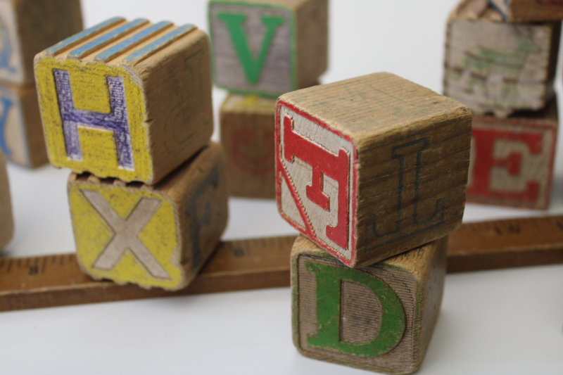 photo of old wooden alphabet blocks, big wood blocks 40s 50s vintage childrens toy #5