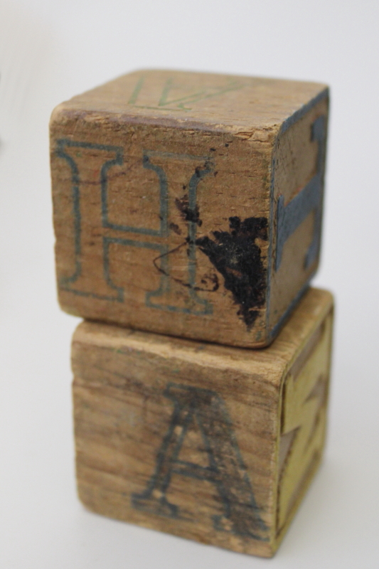 photo of old wooden alphabet blocks, big wood blocks 40s 50s vintage childrens toy #6