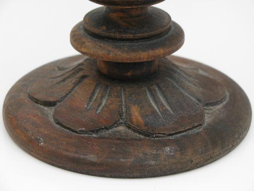 photo of old wooden candlestick, barley twist and flower, hand-carved wood #2