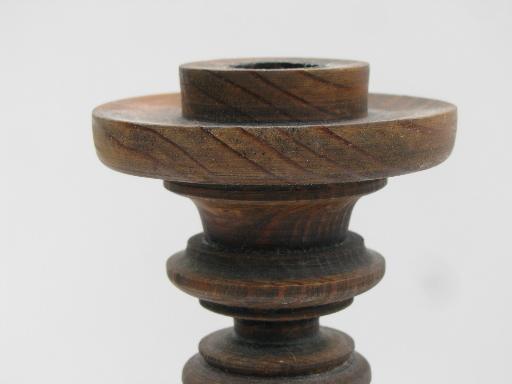 photo of old wooden candlestick, barley twist and flower, hand-carved wood #4