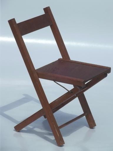 photo of old wooden folding chair, little child's size camp seat, vintage wood stool #1