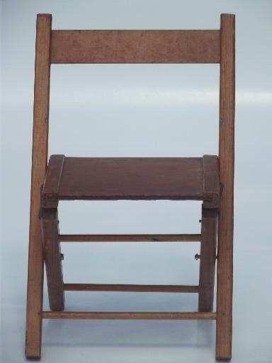 photo of old wooden folding chair, little child's size camp seat, vintage wood stool #2