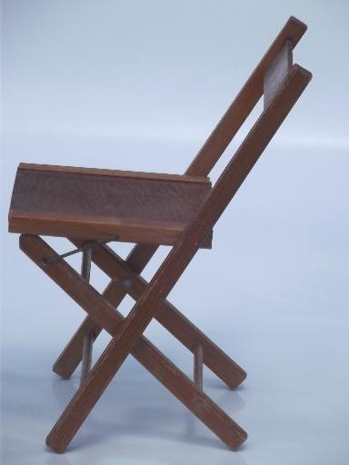 photo of old wooden folding chair, little child's size camp seat, vintage wood stool #3