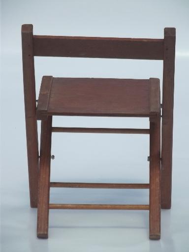 photo of old wooden folding chair, little child's size camp seat, vintage wood stool #4