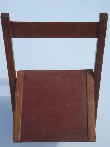 photo of old wooden folding chair, little child's size camp seat, vintage wood stool #5