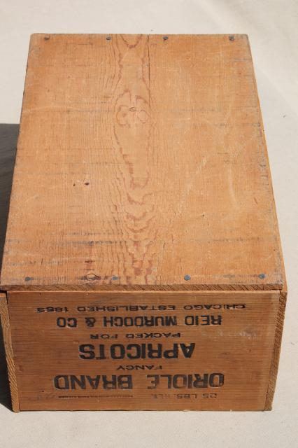 photo of old wooden fruit crate, vintage wood packing shipping box for Oriole apricots #7