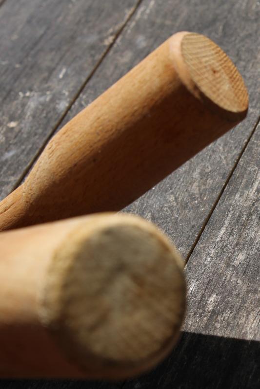 photo of old wooden pestles or small mashers, rustic primitive natural wood utensils #2